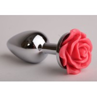 Серебристая анальная пробка с красной розочкой - 9,5 см. Серебристая анальная пробка с красной розочкой - 9,5 см.