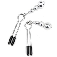 Серебристые зажимы на соски с бусинами