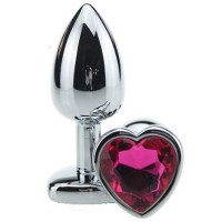 Серебристая анальная пробка с красным стразиком-сердечком - 9 см. Серебристая анальная пробка с красным стразиком-сердечком - 9 см.