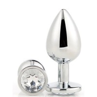 Серебристая анальная втулка с прозрачным кристаллом - 7,1 см. Серебристая анальная втулка с прозрачным кристаллом - 7,1 см.