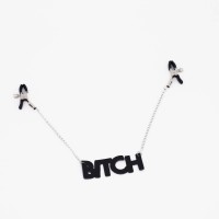 Зажимы на соски с кожаной подвеской Bitch