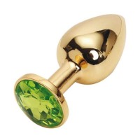 Золотистая металлическая анальная пробка с зеленым стразом - 7,6 см. Золотистая металлическая анальная пробка с зеленым стразом - 7,6 см.