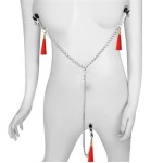 Зажимы на соски и клитор с игривыми красными кисточками Nipple Clit Tassel Clamp With Chain