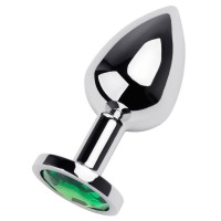Серебристая коническая анальная втулка с зеленым кристаллом - 9,5 см. Серебристая коническая анальная втулка с зеленым кристаллом - 9,5 см.