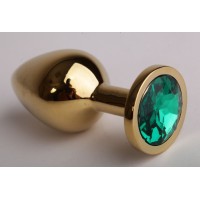 Золотистая анальная пробка с зеленым кристаллом - 9,5 см. Золотистая анальная пробка с зеленым кристаллом - 9,5 см.