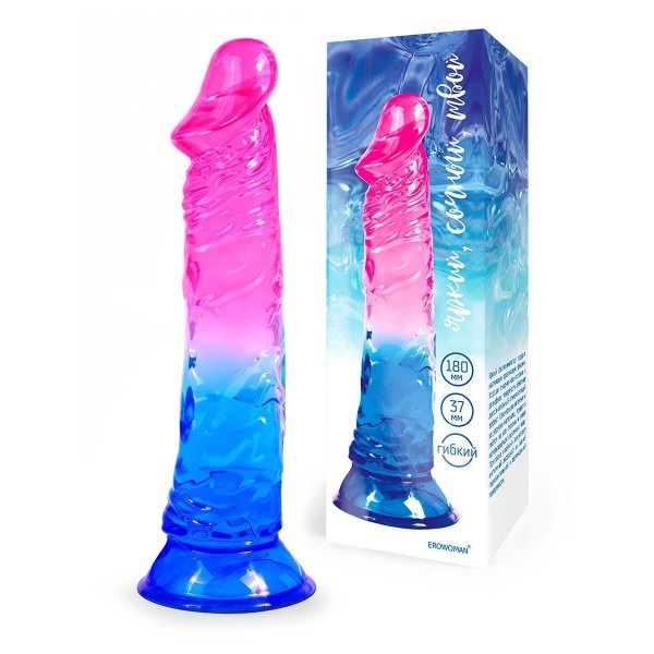 Яркий розово-синий фаллоимитатор с присоской