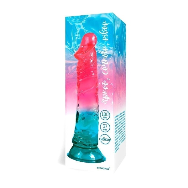 Яркий двухцветный фаллоимитатор с присоской