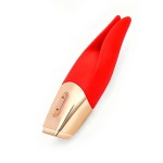 Красный мини-вибратор с раздвоенным кончиком - 12,3 см.