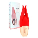 Красный мини-вибратор с раздвоенным кончиком - 12,3 см.