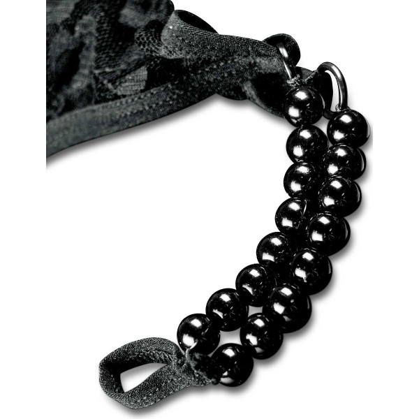 Черные трусики Crotchless Pleasure Pearls XL-XXL с бусинами и анальным стимулятором