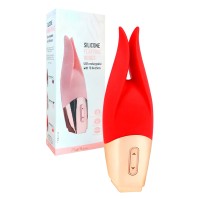 Красный мини-вибратор с раздвоенным кончиком - 12,3 см.
