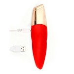 Красный мини-вибратор с раздвоенным кончиком - 12,3 см.