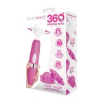 Розовый ротационный жезловый вибратор с двумя насадками 360° Spinning Head Wand Massager Set