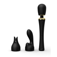 Черный wand-вибратор Kyro с 2 насадками Черный wand-вибратор Kyro с 2 насадками