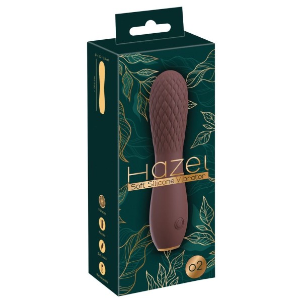 Коричневый вибратор Hazel 02 с рельефной головкой - 14 см.