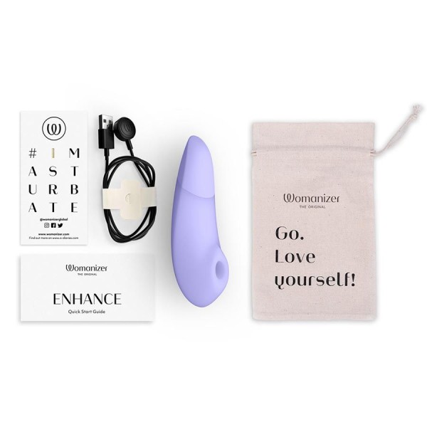 Сиреневый бесконтактный клиторальный стимулятор Womanizer Enhance с вибрацией