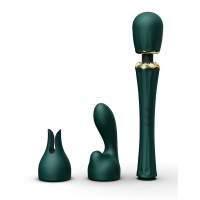 Изумрудный wand-вибратор Kyro с 2 насадками Изумрудный wand-вибратор Kyro с 2 насадками