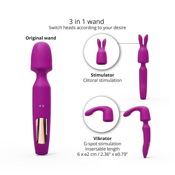 Лиловый вибратор с 2 сменными насадками R-Evolution Wand Vibrator with 2 Attachments