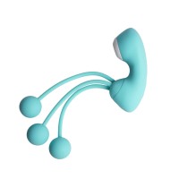 Бирюзовый вакуумный стимулятор клитора с вагинальными виброшариками Бирюзовый вакуумный стимулятор клитора с вагинальными виброшариками