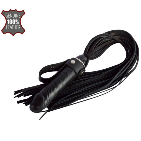 Черная плеть Ковбой с ручкой-фаллосом - 55 см.