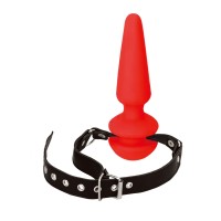 Красный кляп-плаг из силикона на черных регулируемых ремешках Красный кляп-плаг из силикона на черных регулируемых ремешках