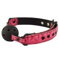 Черный пластиковый кляп-шар на розовый ремешках Черный пластиковый кляп-шар на розовый ремешках