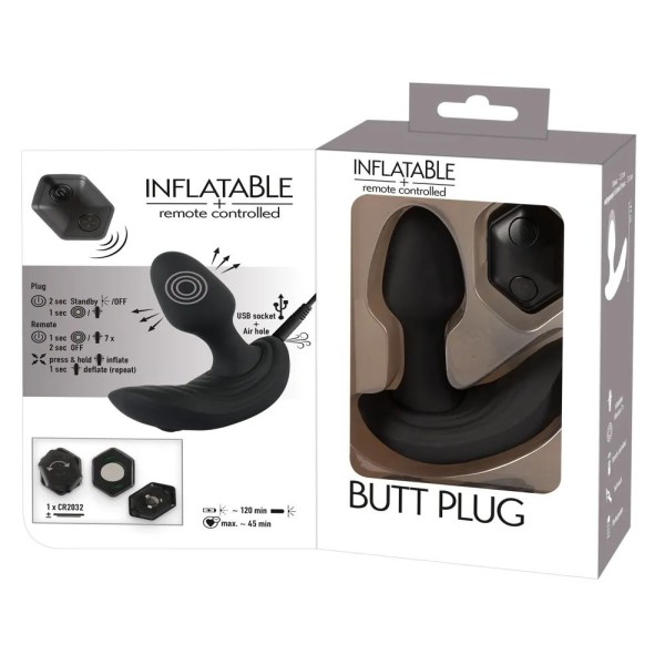 Черный вибростимулятор простаты Butt Plug с функцией расширения - 10,7 см.
