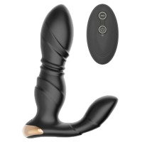 Черный L-образный вибромассажер простаты с пультом ДУ