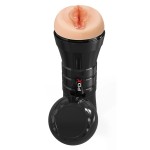 Телесный мастурбатор-вагина в черной колбе Super Luscious Lips XXL