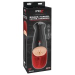 Телесный мастурбатор-вагина в черной колбе с вибрацией Fuck-O-Matic Pro XL