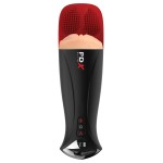 Телесный мастурбатор-вагина в черной колбе с вибрацией Fuck-O-Matic Pro XL