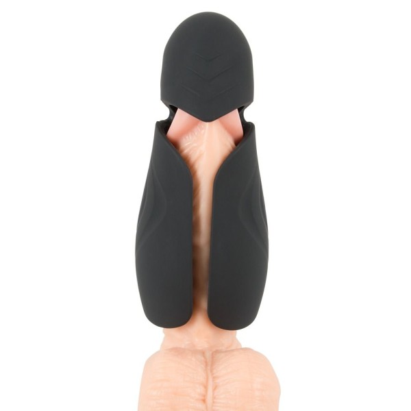 Черный силиконовый вибромастурбатор с нагревом Masturbator with 2 Functions