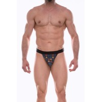 Темно-серые трусы-тонги с разноцветным принтом Темно-серые трусы-тонги с разноцветным принтом