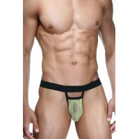 Черно-зеленые трусы-стринги на широком поясе с кружевом Черно-зеленые трусы-стринги на широком поясе с кружевом