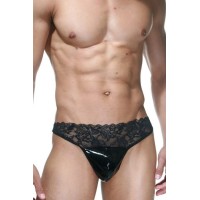 Черные трусы-танга на кружевном поясе