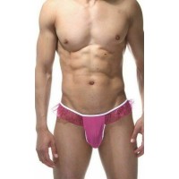 Мужские розовые трусы-тонги с оборками Мужские розовые трусы-тонги с оборками
