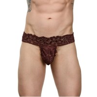 Мужские коричневые кружевные трусы-тонги Мужские коричневые кружевные трусы-тонги