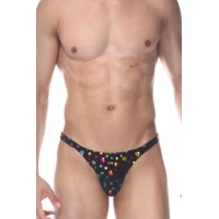 Черные мужские трусы-тонги с разноцветными сердечками Черные мужские трусы-тонги с разноцветными сердечками