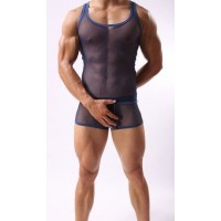 Синяя полупрозрачная мужская майка-борцовка Синяя полупрозрачная мужская майка-борцовка