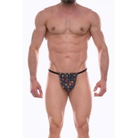 Темно-серые мужские трусы-стринги с разноцветным принтом Темно-серые мужские трусы-стринги с разноцветным принтом