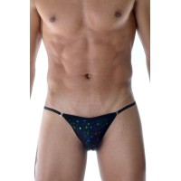 Черные мужские трусы-танга с разноцветными блестящими звездочками