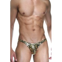 Мужские золотистые трусы-слипы с черными буквами Мужские золотистые трусы-слипы с черными буквами