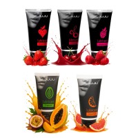 Набор из 5 съедобных лубрикантов JUJU (клубника, малина, тропические фрукты, вишня, грейпфрут)