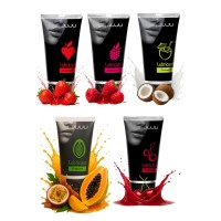 Набор из 5 съедобных лубрикантов JUJU (клубника, малина, тропические фрукты, вишня, кокос)