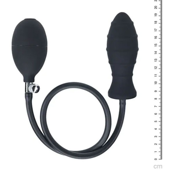 Черная анальная втулка с функцией расширения Ribbed Inflatable Silicone Anal Plug