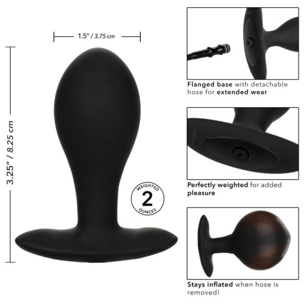 Черная расширяющаяся анальная пробка Weighted Silicone Inflatable Plug Large - 8,25 см.