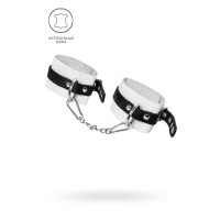 Бело-черные мягкие оковы с одним ремешком и люверсами