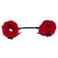 Черные базовые наручники из кожи с красной опушкой Черные базовые наручники из кожи с красной опушкой