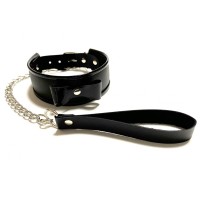 Черный ошейник с поводком из эко-кожи Черный ошейник с поводком из эко-кожи