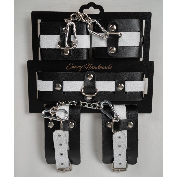Набор фиксаторов из черной и белой натуральной кожи